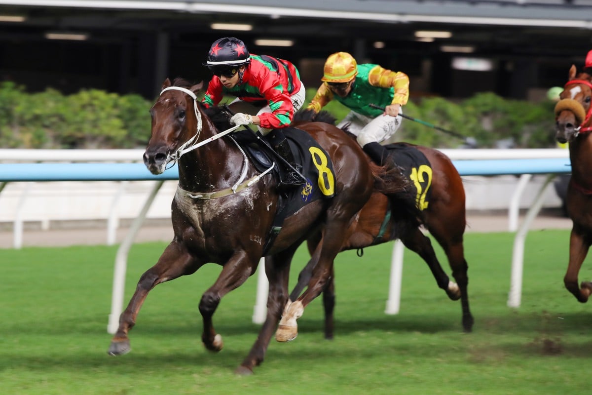Tycoon Resources, ridden by Angus Chung, wins three in a row at Happy Valley. Photos:  Kenneth Chan
