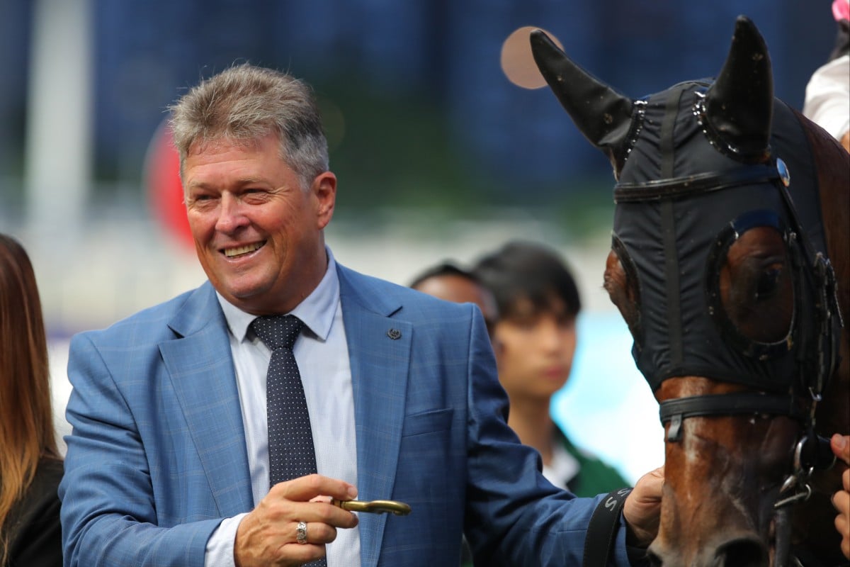 Brett Crawford celebrates a win at Happy Valley. Photos: Kenneth Chan