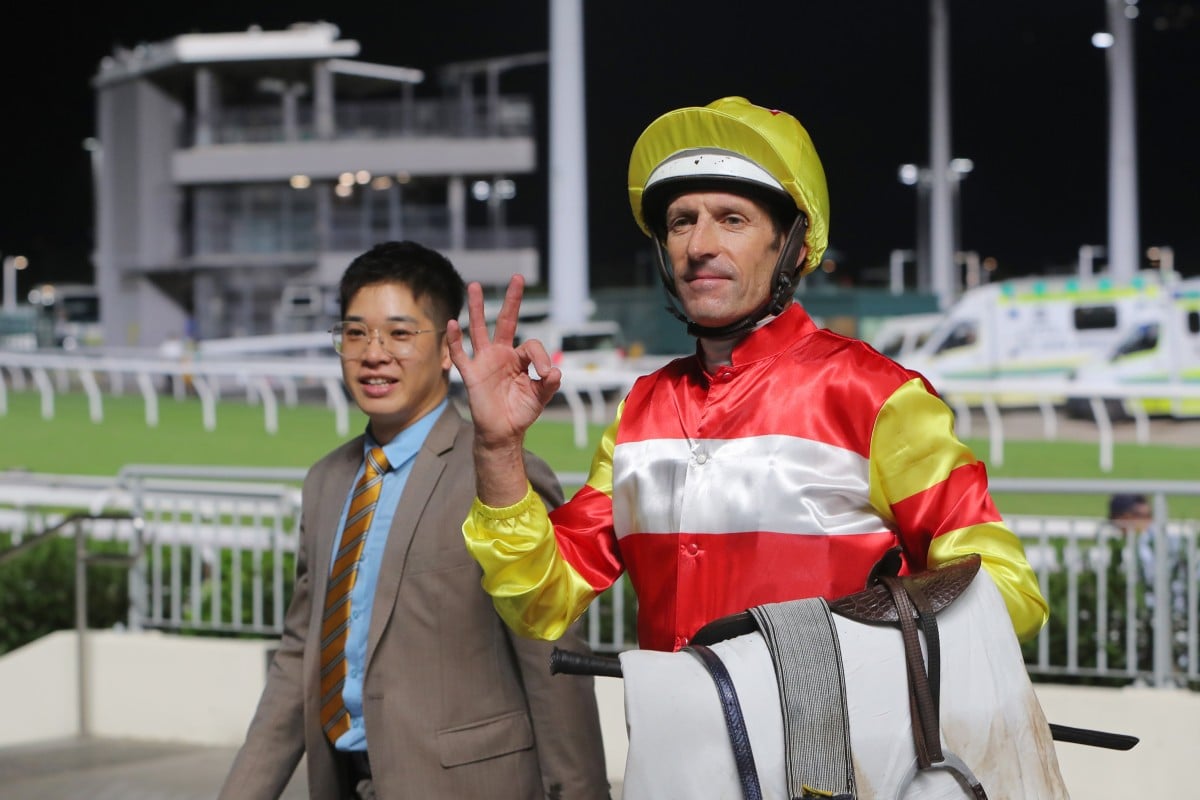 Hugh Bowman celebrates a double at Sha Tin. Photos: Kenneth Chan
