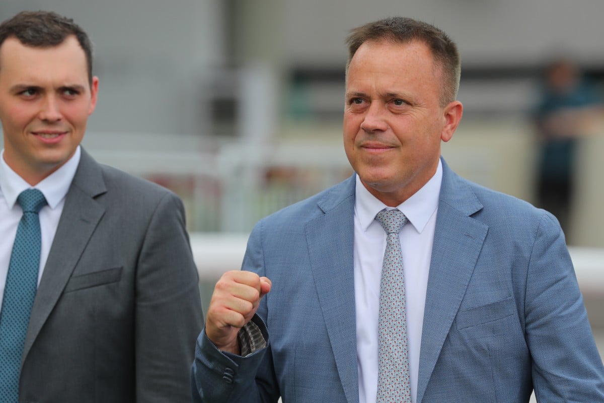 Caspar Fownes and his son Ronan celebrate a Sha Tin winner. Photos: Kenneth Chan
