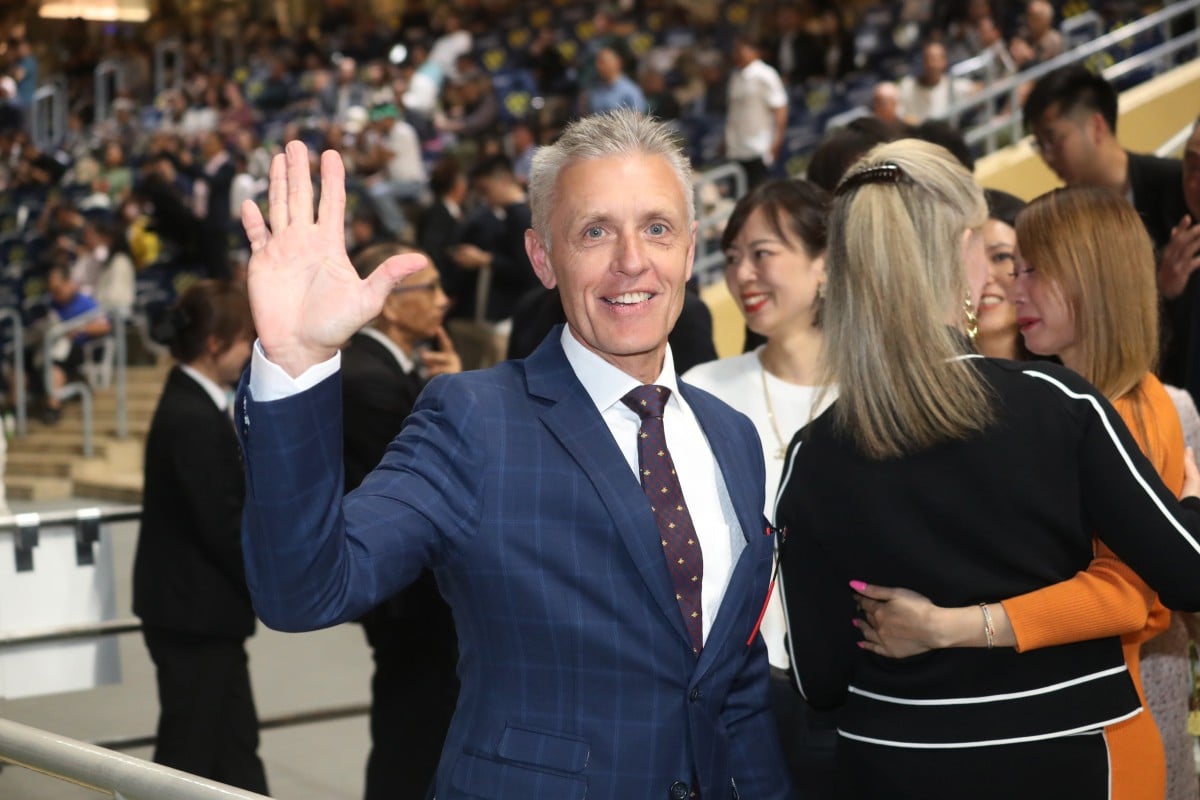 Mark Newnham celebrates his Happy Valley five-timer in March. Photos: Kenneth Chan