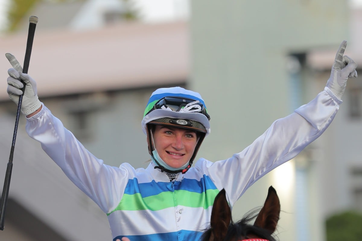 Jamie Melham celebrates winning Hong Kong’s prestigous Classic Mile in 2023. Photo: Kenneth Chan