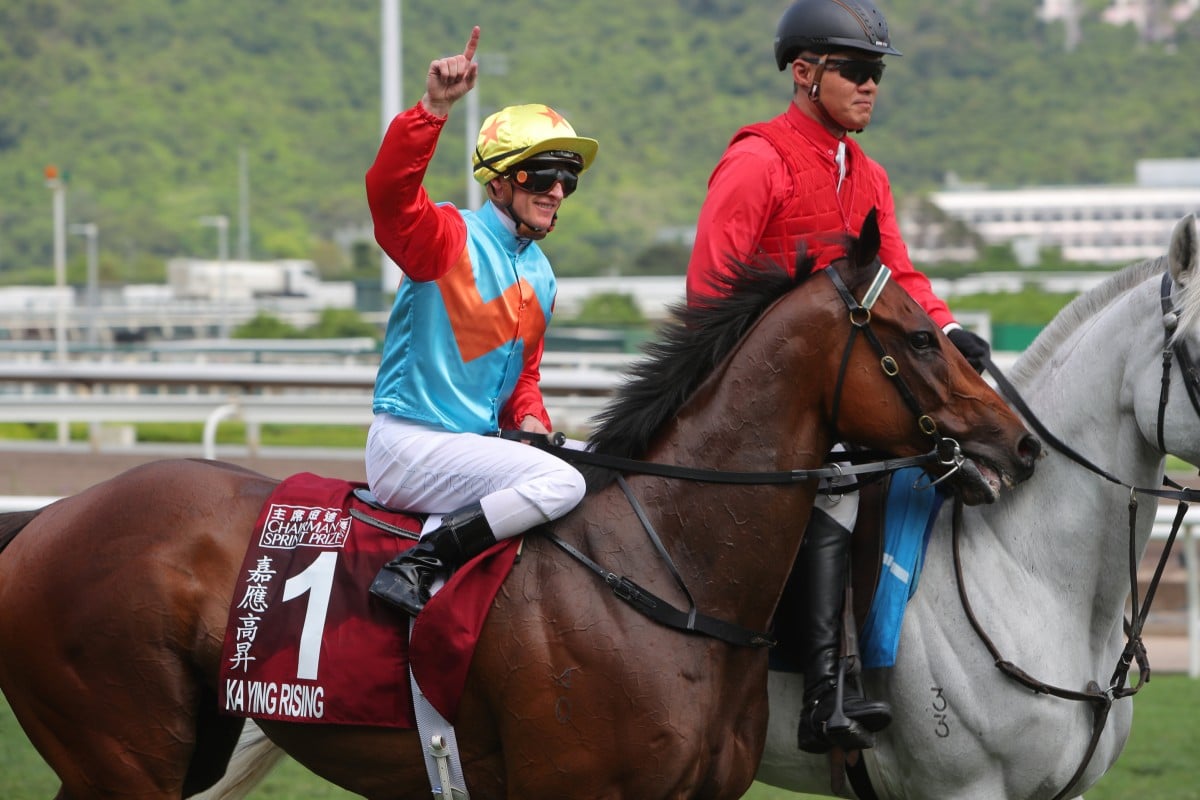 Ka Ying Rising, ridden by Zac Purton, wins the Group One Chairman’s Sprint Prize at Sha Tin. Photos: Kenneth Chan