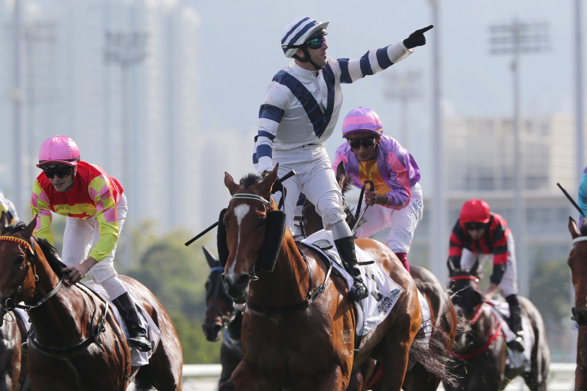 Brenton Avdulla celebrates victory in last year’s Classic Cup on Rubylot. Photos: Kenneth Chan