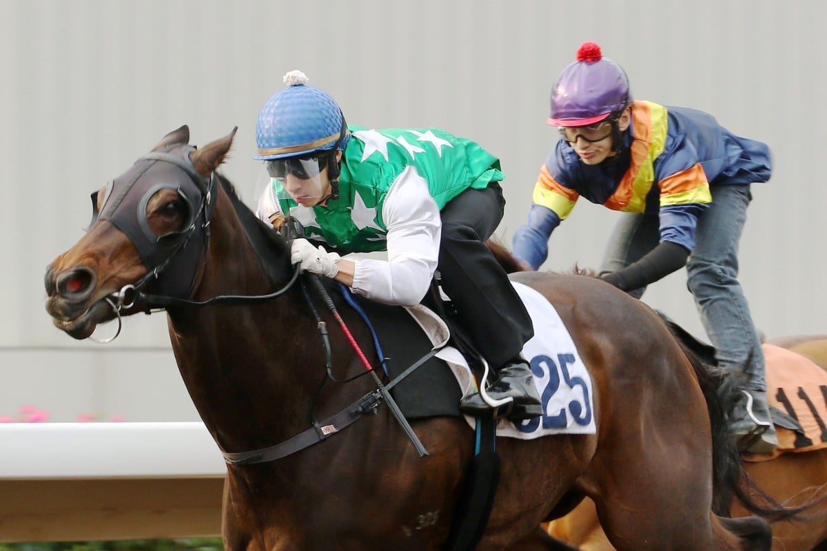 Matthew Chadwick sits quietly on Pakistan Star as he wins his barrier trial at Sha Tin on Tuesday morning. Photos: Kenneth Chan