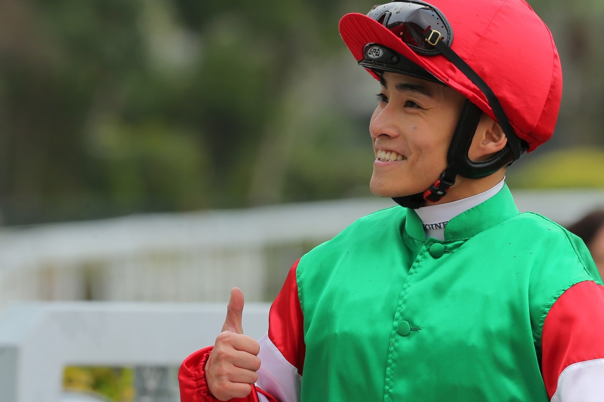 Jockey Keith Yeung is all smiles before his back injury, which saw him out of the saddle for a month. Photos: Kenneth Chan