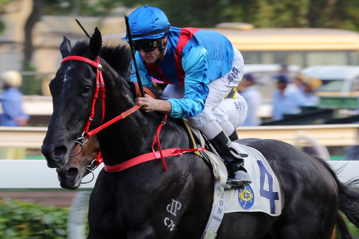 Zac Purton races away on Dark Dream to win at Sha Tin on Sunday. Photos: Kenneth Chan