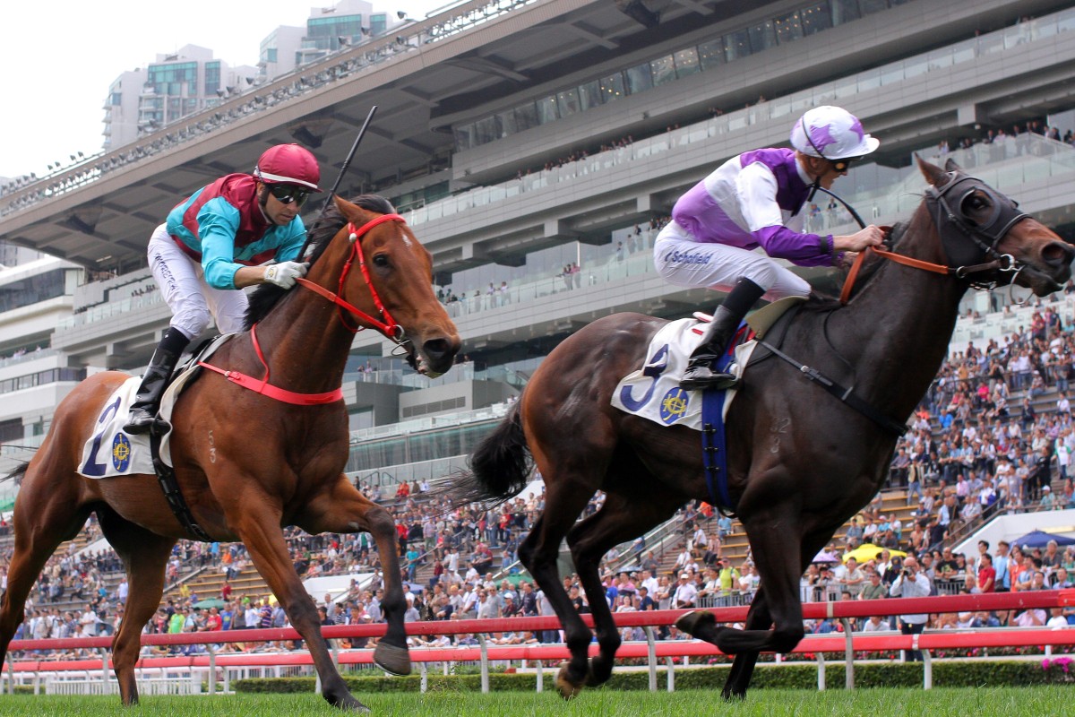 Rattan (outside) goes past Beat The Clock (inside) in the Group Two Sprint Cup (1,200m) at Sha Tin earlier this month. Photos: Kenneth Chan