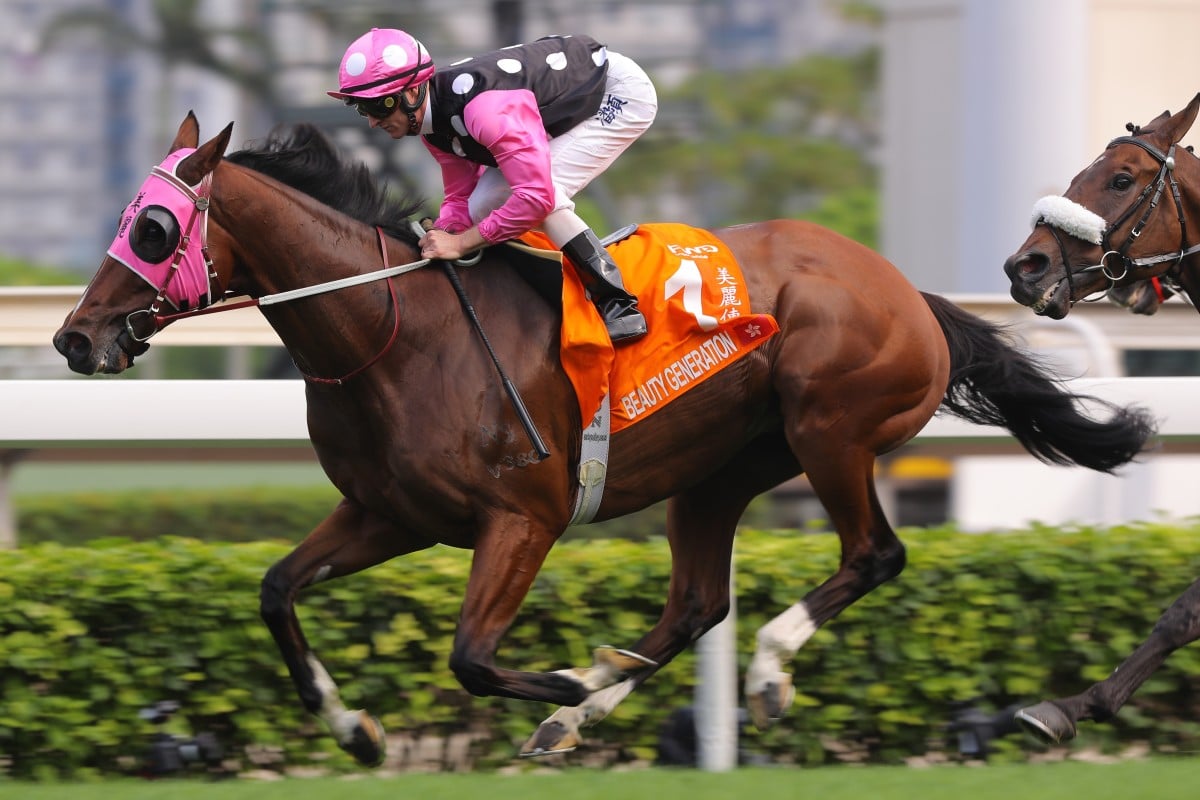 Beauty Generation wins the Champions Mile. Photos: Kenneth Chan