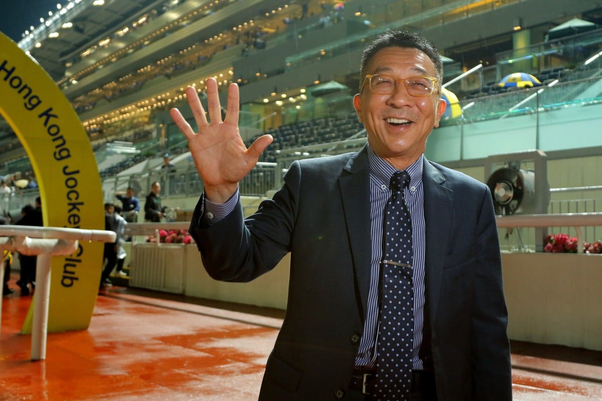 Trainer Me Tsui celebrates his 500th career winner at Sha Tin on Wednesday night. Photos: Kenneth Chan