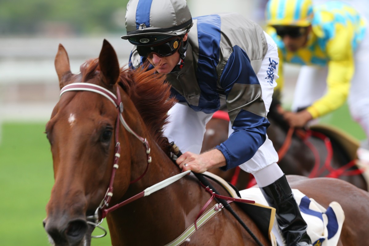 Aethero wins easily on debut at Sha Tin under Zac Purton. Photos: Kenneth Chan