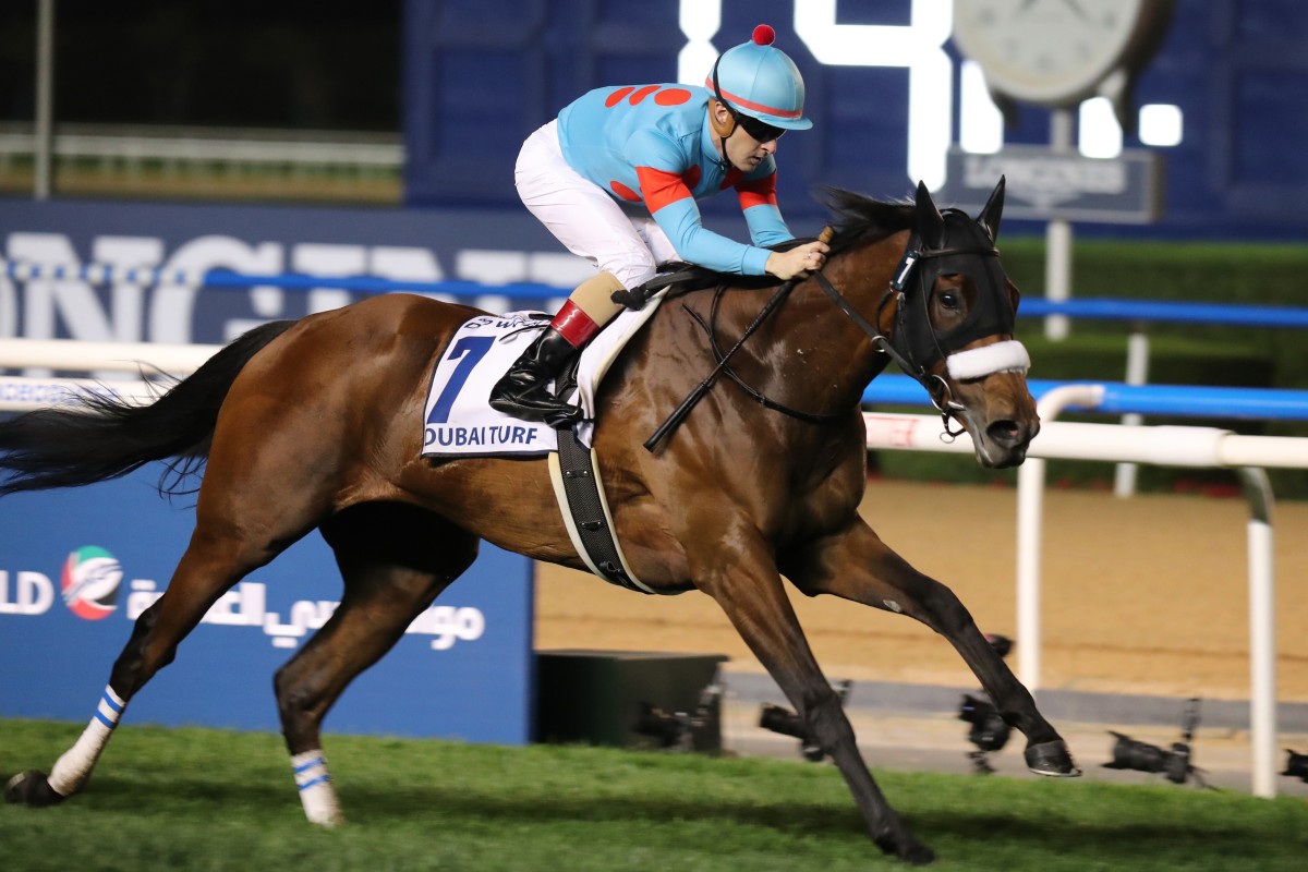 Almond Eye wins under Christophe Lemaire in Dubai in March. Photos: Kenneth Chan