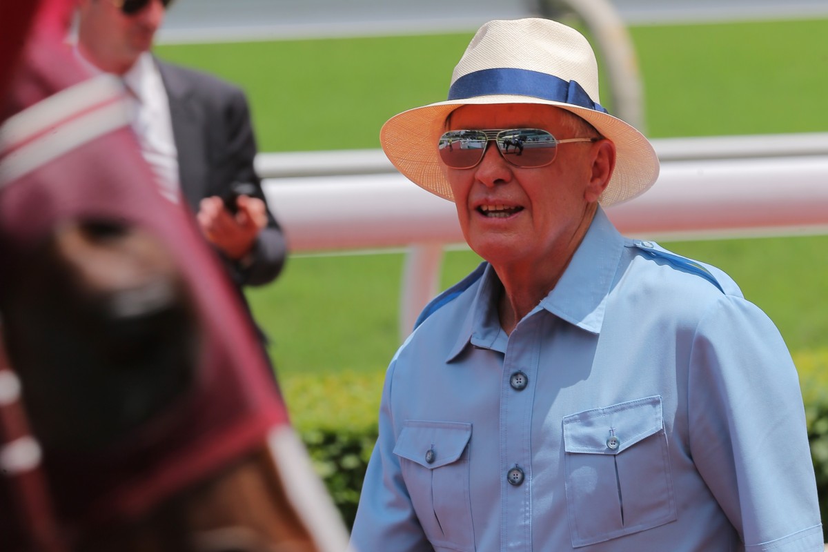 Trainer John Moore looks over Buddies after his win on Sunday. Photos: Kenneth Chan