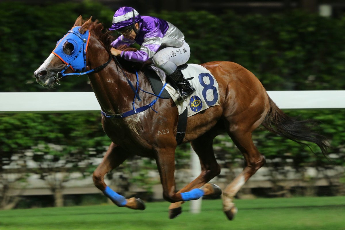 Applause sprints for home under jockey Matthew Poon at Happy Valley. Photos: Kenneth Chan
