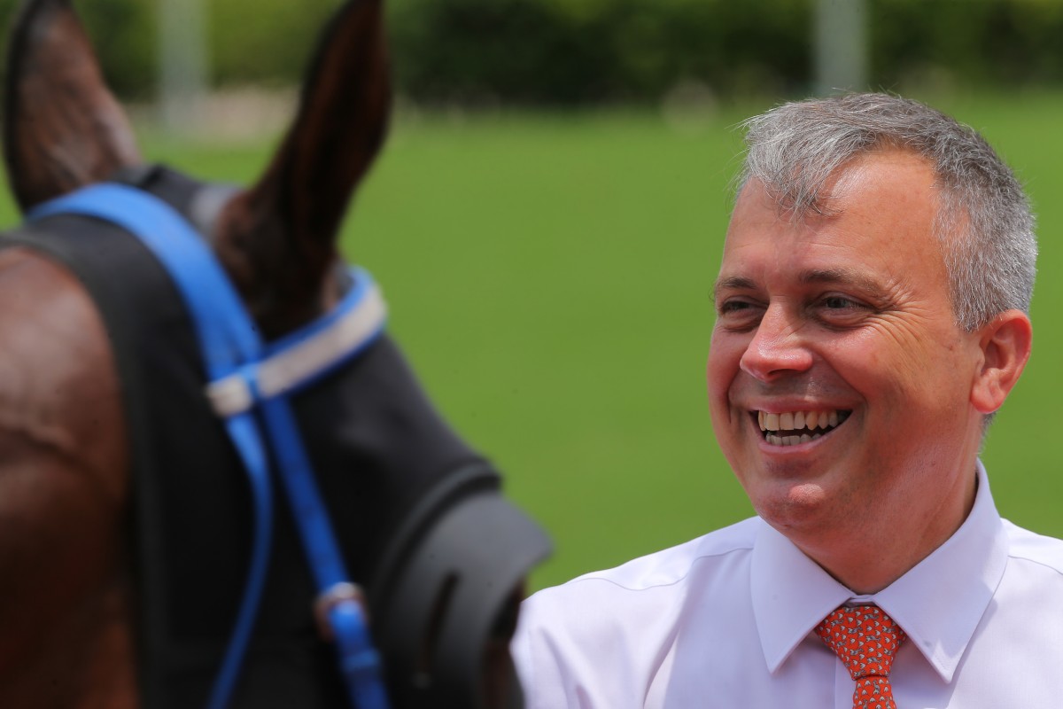 Caspar Fownes is all smiles after one of his winners on Sunday. Photos: Kenneth Chan