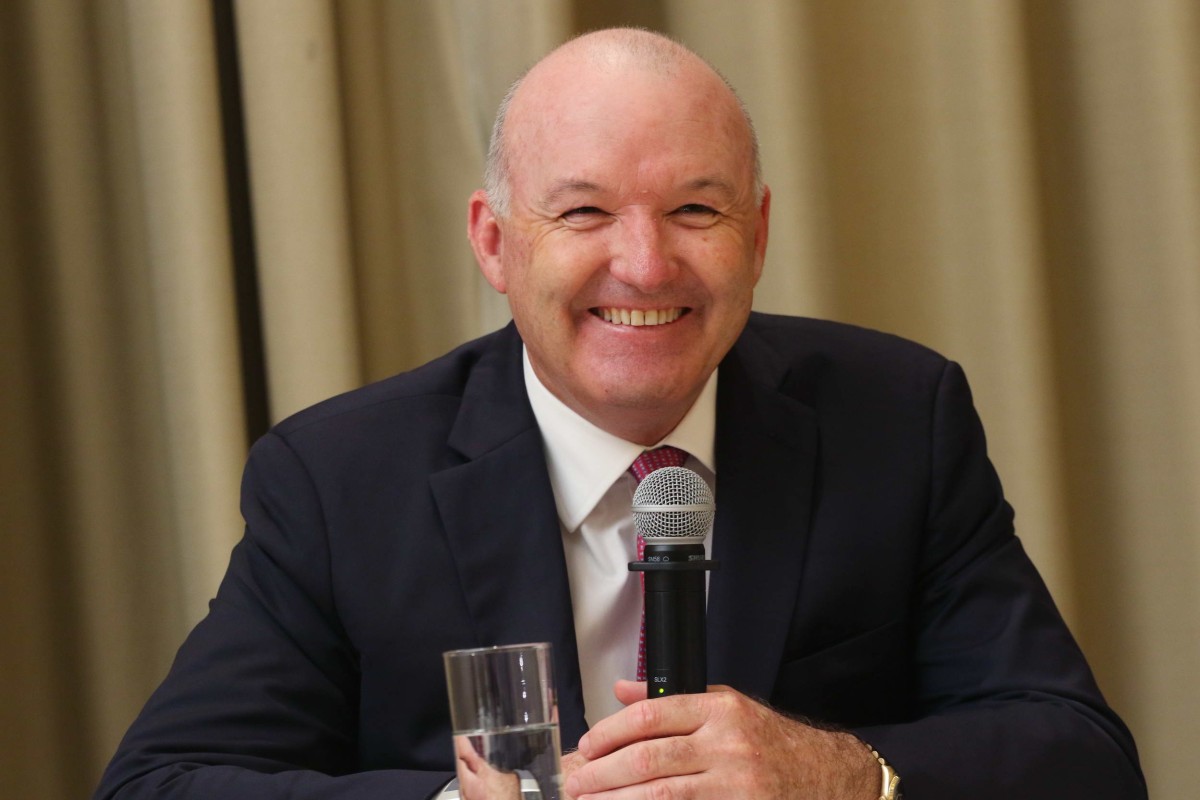 Trainer David Hayes is all smiles talking to the media at Sha Tin. Photos: Kenneth Chan