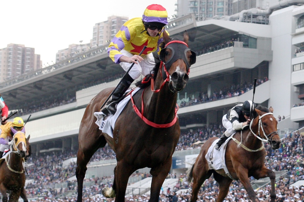 Ping Hai Star races away under jockey Ryan Moore to win the Hong Kong Derby in 2017. Photos: Kenneth Chan