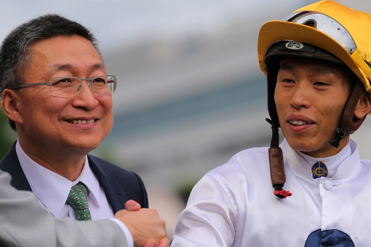 Trainer Francis Lui and Vincent Ho after the win of Golden Sixty at Sha Tin. Photos: Kenneth Chan