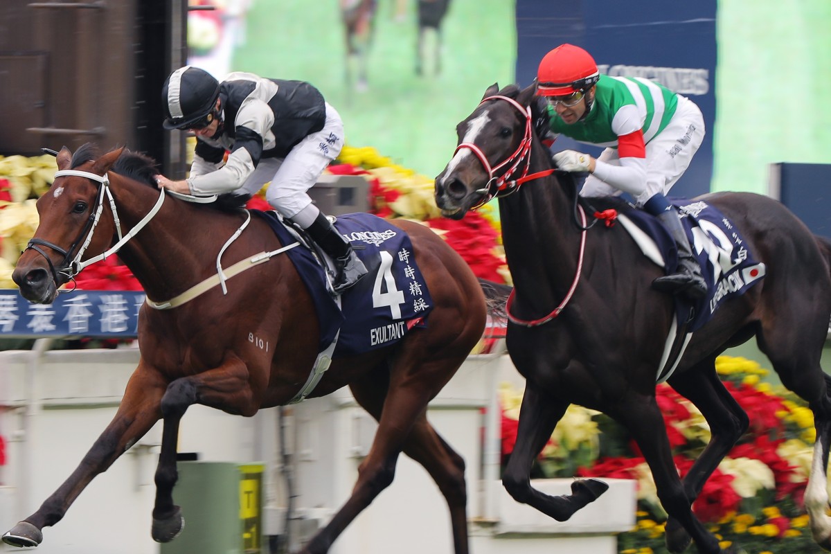 Exultant (inside) edges out Lys Gracieux to win the Group One Hong Kong Vase (2,400m) in December. Photos: Kenneth Chan