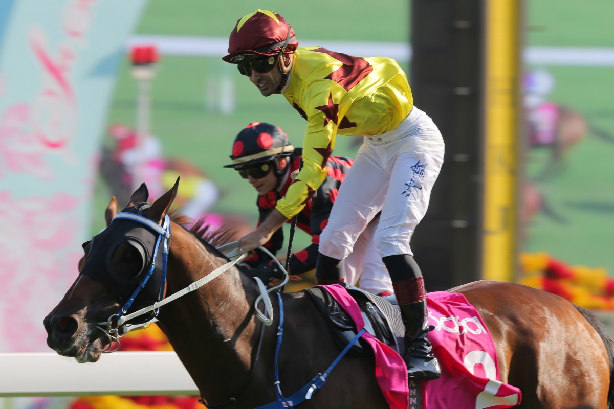 Alberto Sanna celebrates Southern Legend’s win at Sha Tin on Sunday. Photos: Kenneth Chan