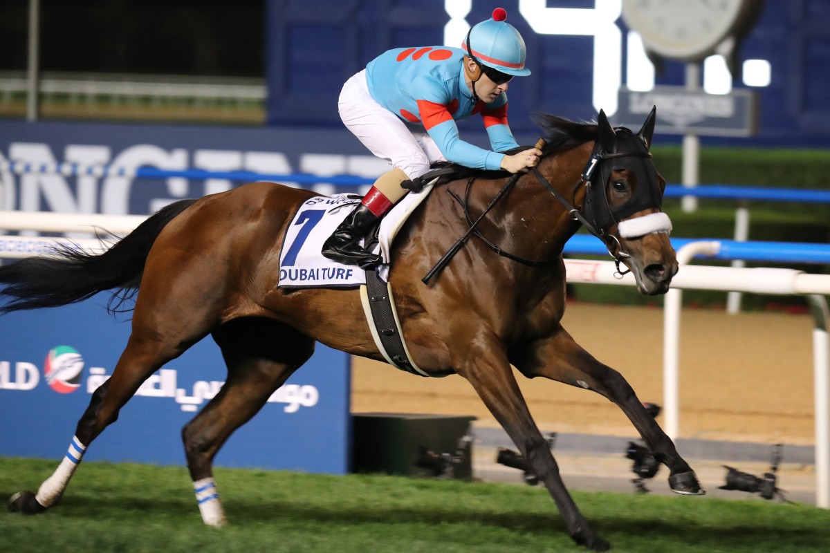 Christophe Lemaire guides Almond Eye to victory in the Dubai Turf. Photos: Kenneth Chan