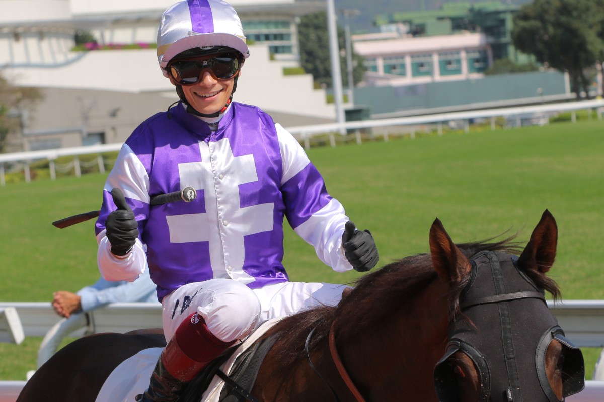 Alexis Badel is all smiles after winning aboard Unicornbaby. Photos: Kenneth Chan.