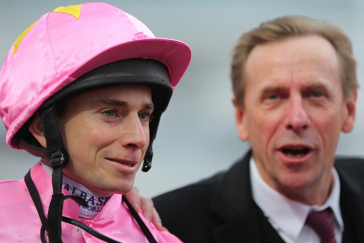 Jockey Ryan Moore with trainer John Size after winning at Sha Tin. Photos: Kenneth Chan