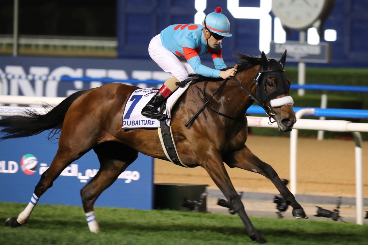 Almond Eyes wins the Group One Dubai Turf in March. Photos: Kenneth Chan