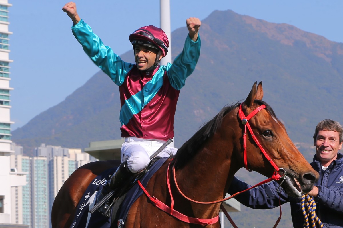 An ecstatic Joao Moreira after Beat The Clock’s win. Photos: Kenneth Chan