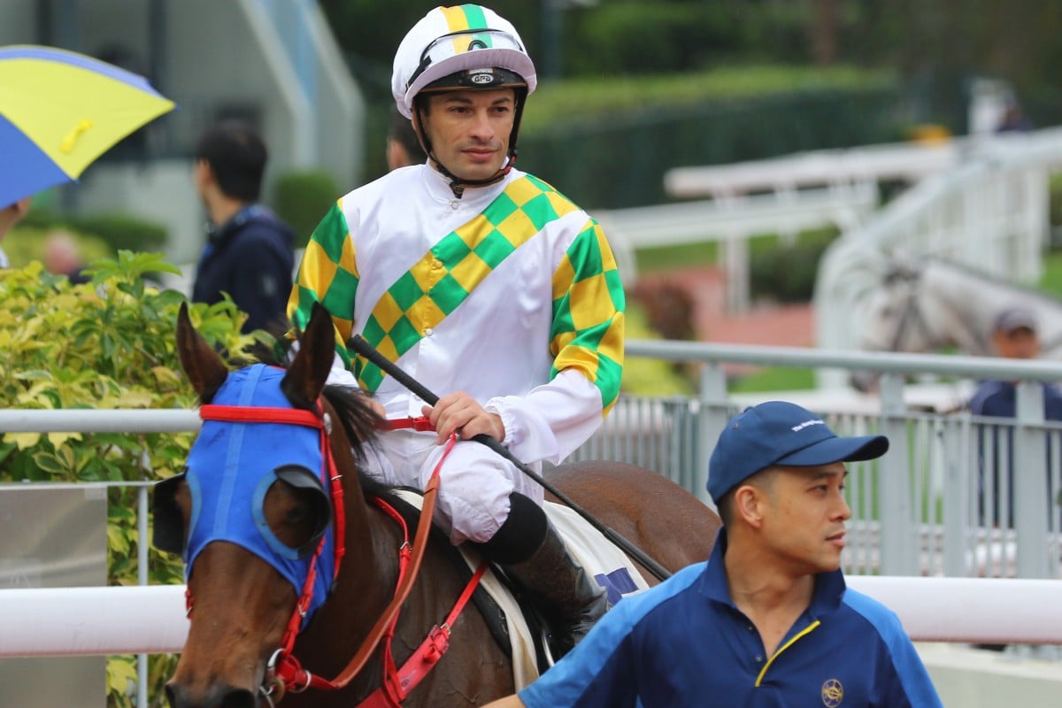 Silvestre de Sousa on Utopia Life after crossing the line first at Sha Tin last season. Photos: Kenneth Chan