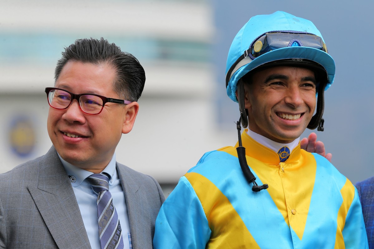 Trainer Dennis Yip celebrates a winner with jockey Joao Moreira. Photos: Kenneth Chan