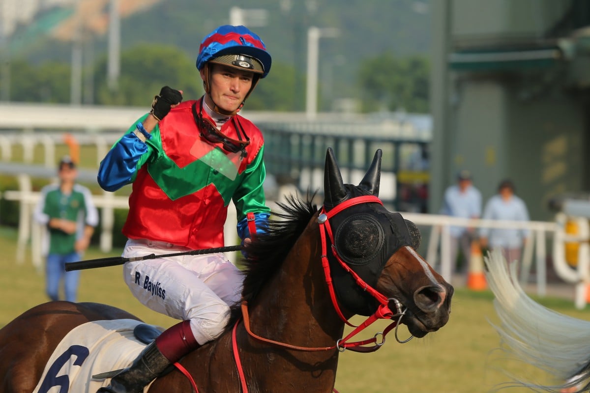 Regan Bayliss celebrates the last winner of his Hong Kong stint in October. Photos: Kenneth Chan