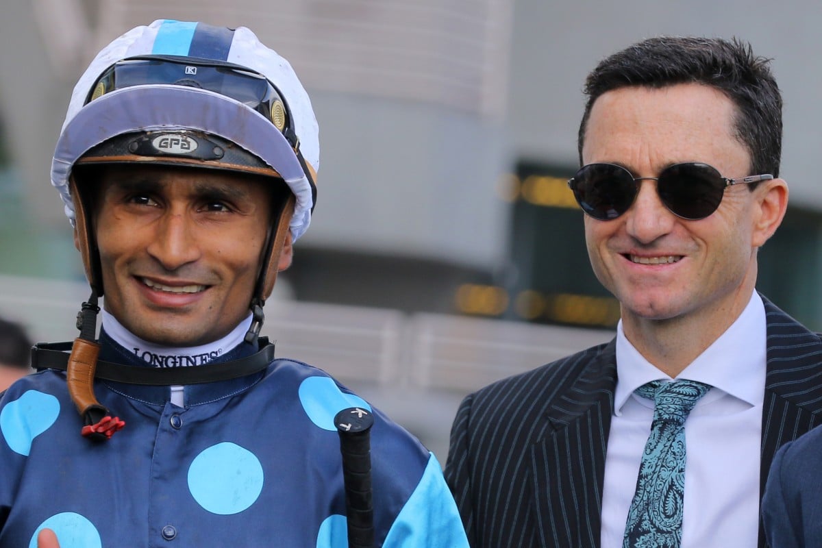 Karis Teetan and Douglas Whyte are all smiles after Will Power’s win at Sha Tin on Sunday. Photos: Kenneth Chan