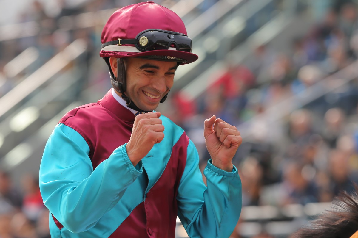 Joao Moreira celebrates his win on Beat The Clock at Sha Tin on Sunday. Photos: Kenneth Chan