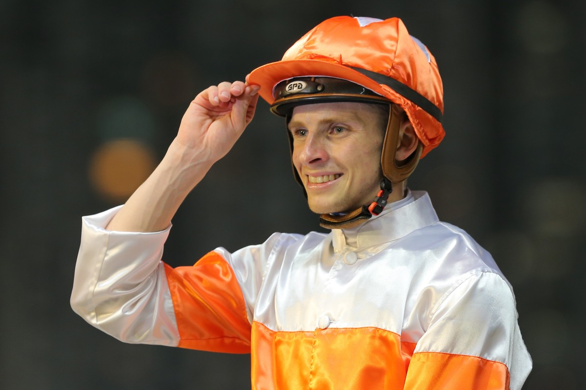 Lyle Hewitson celebrates his win aboard Kiram on Wednesday night. Photos: Kenneth Chan