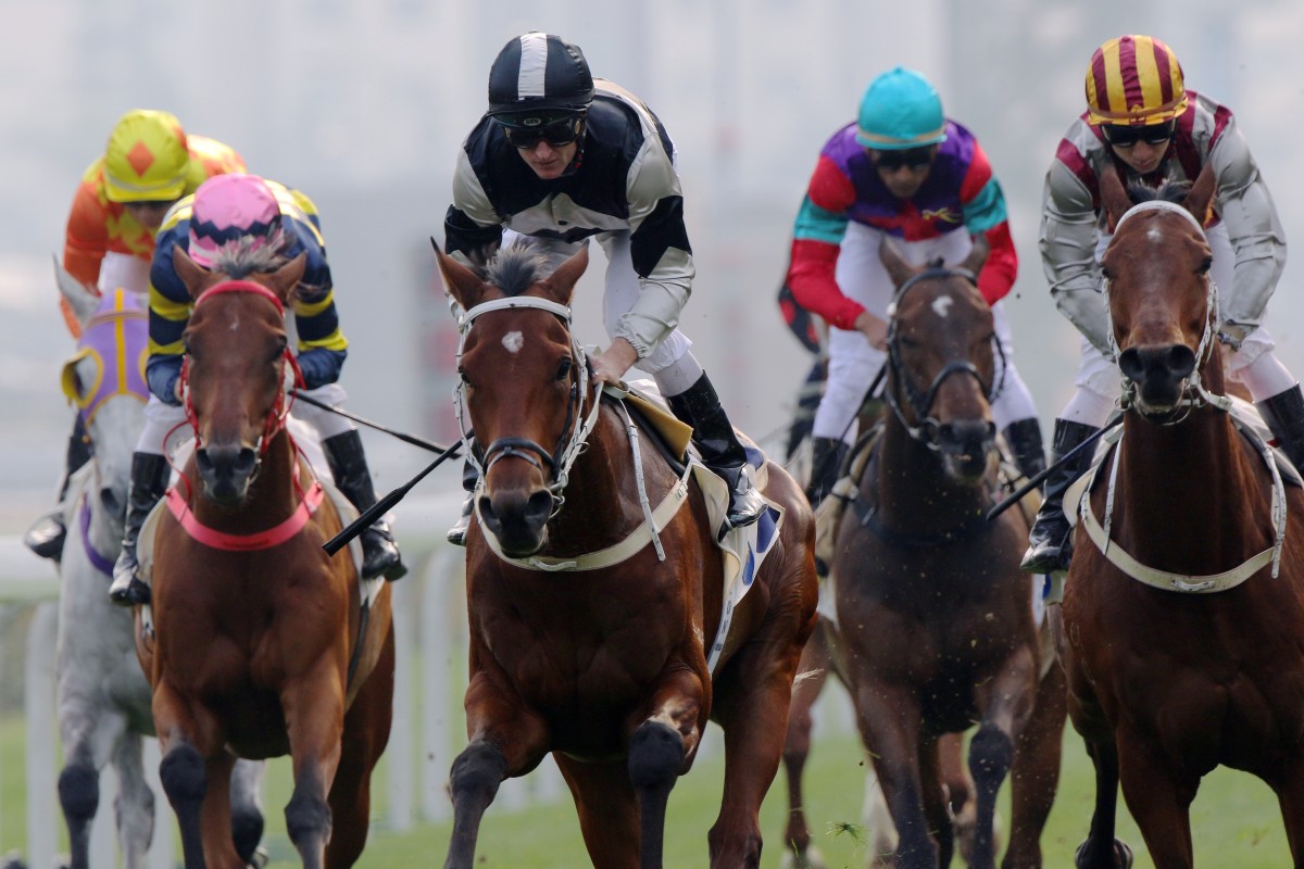 Zac Purton and Exultant (black and silver silks) win the 2019 Group Three Centenary Vase at Sha Tin. Photos: Kenneth Chan
