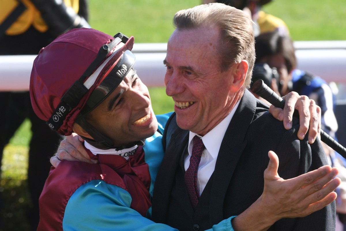 Joao Moreira and John Size celebrate a Group One win with Beat The Clock earlier this season. Photos: Kenneth Chan