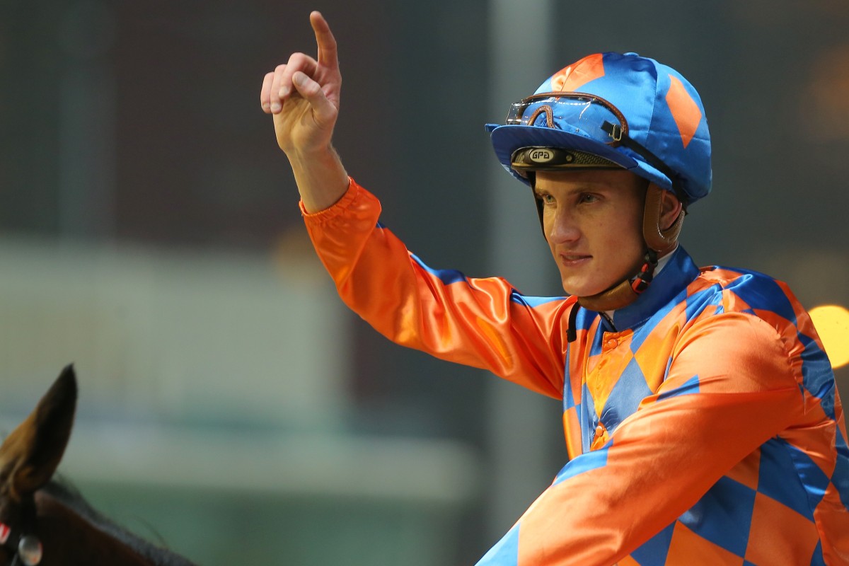 Chad Schofield celebrates a winner at Happy Valley. Photos: Kenneth Chan