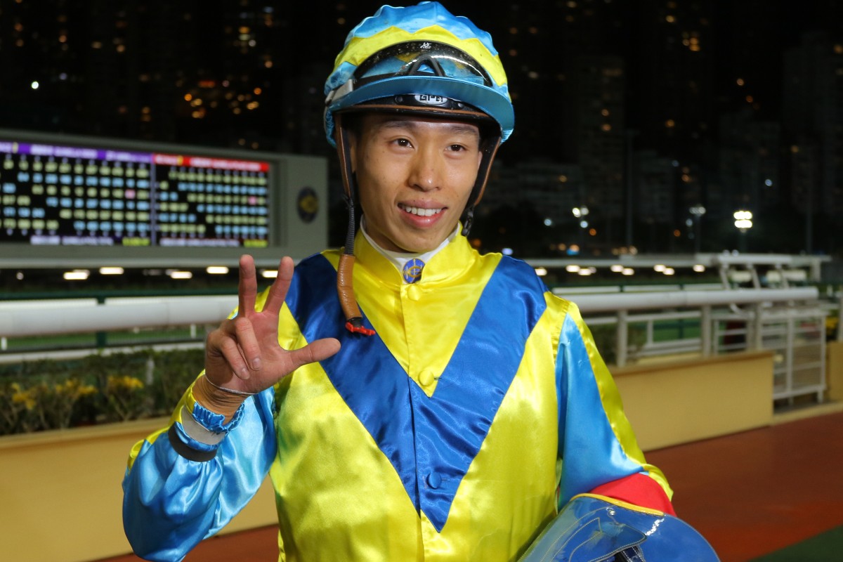 Leading local jockey Vincent Ho collects his 300th Hong Kong winner at Happy Valley on Wednesday night. Photos: Kenneth Chan