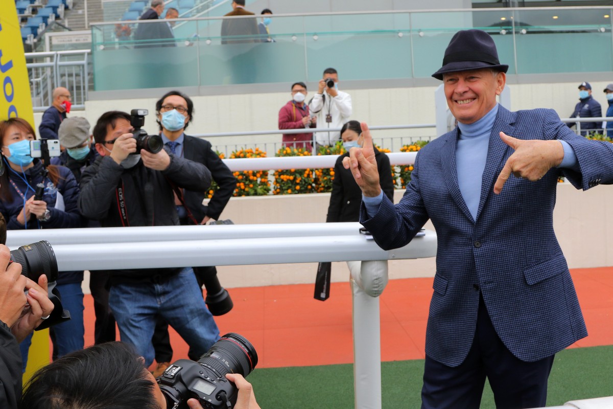 John Moore celebrates his 1,700th career winner at Sha Tin on Saturday. Photos: Kenneth Chan