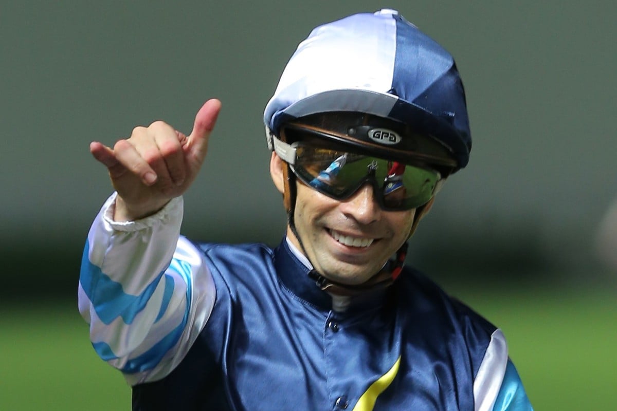 Aldo Domeyer celebrates a win at Happy Valley earlier this season. Photos: Kenneth Chan