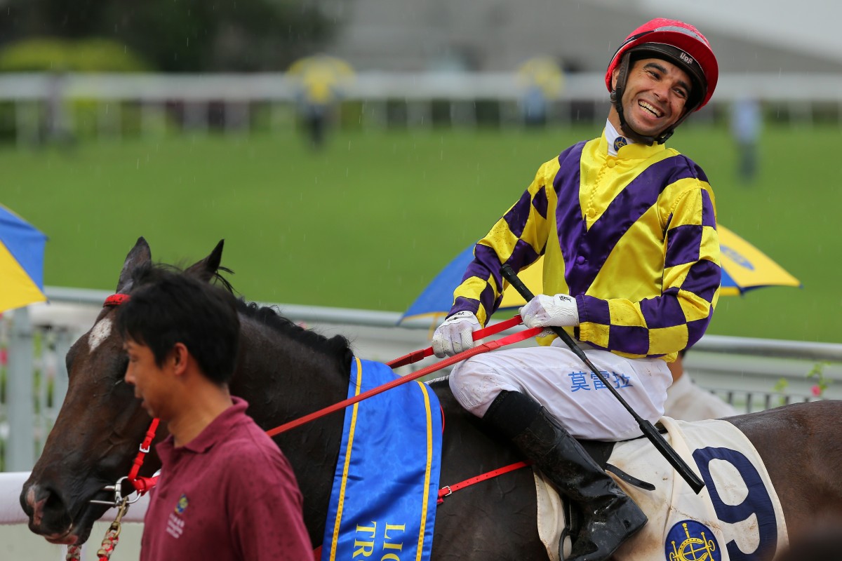 Joao Moreira is all smiles after saluting aboard Champion’s Way last season. Photos: Kenneth Chan