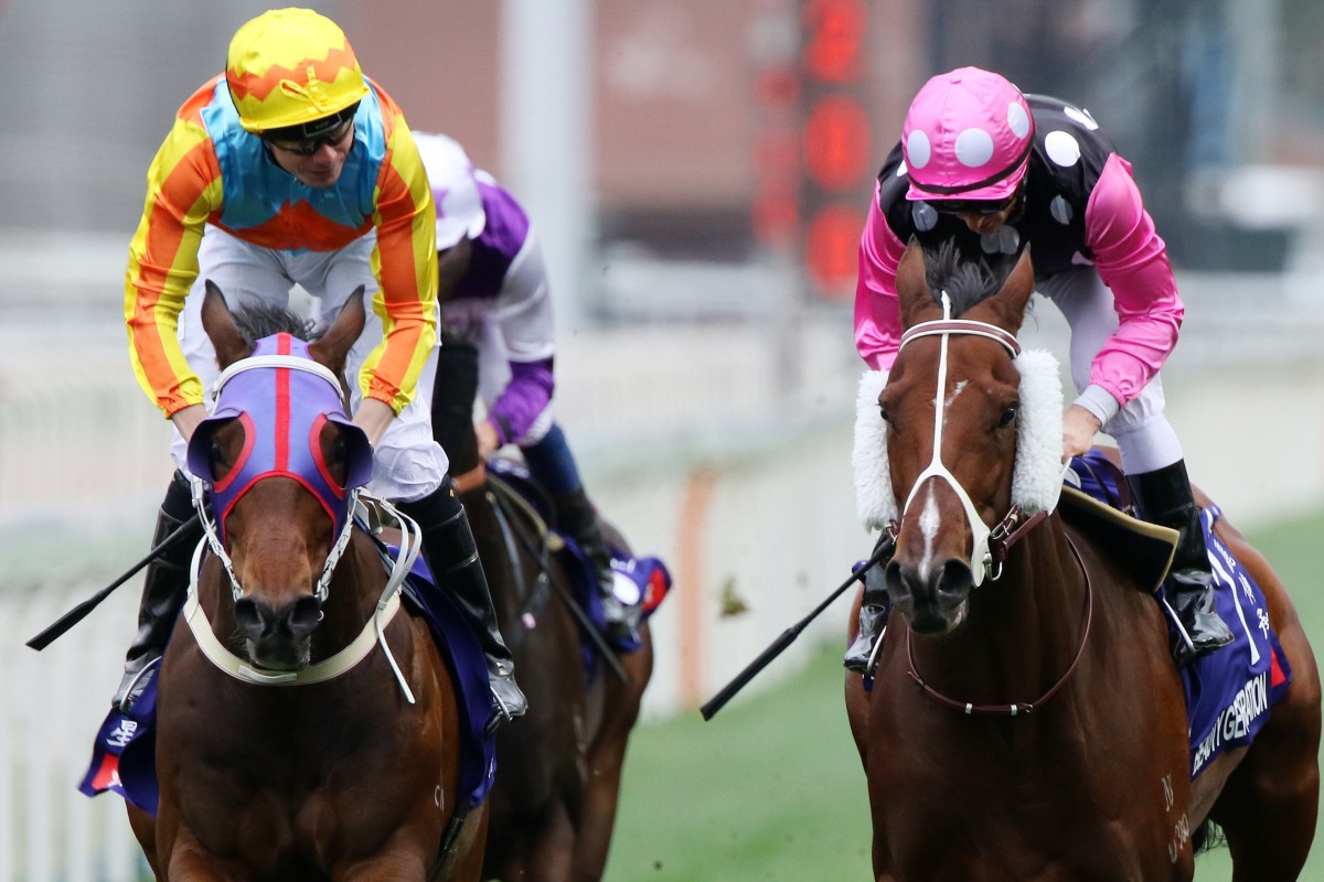 Beauty Generation (right) beats Ka Ying Star in the Group One Queen’s Silver Jubilee Cup. Photos: Kenneth Chan