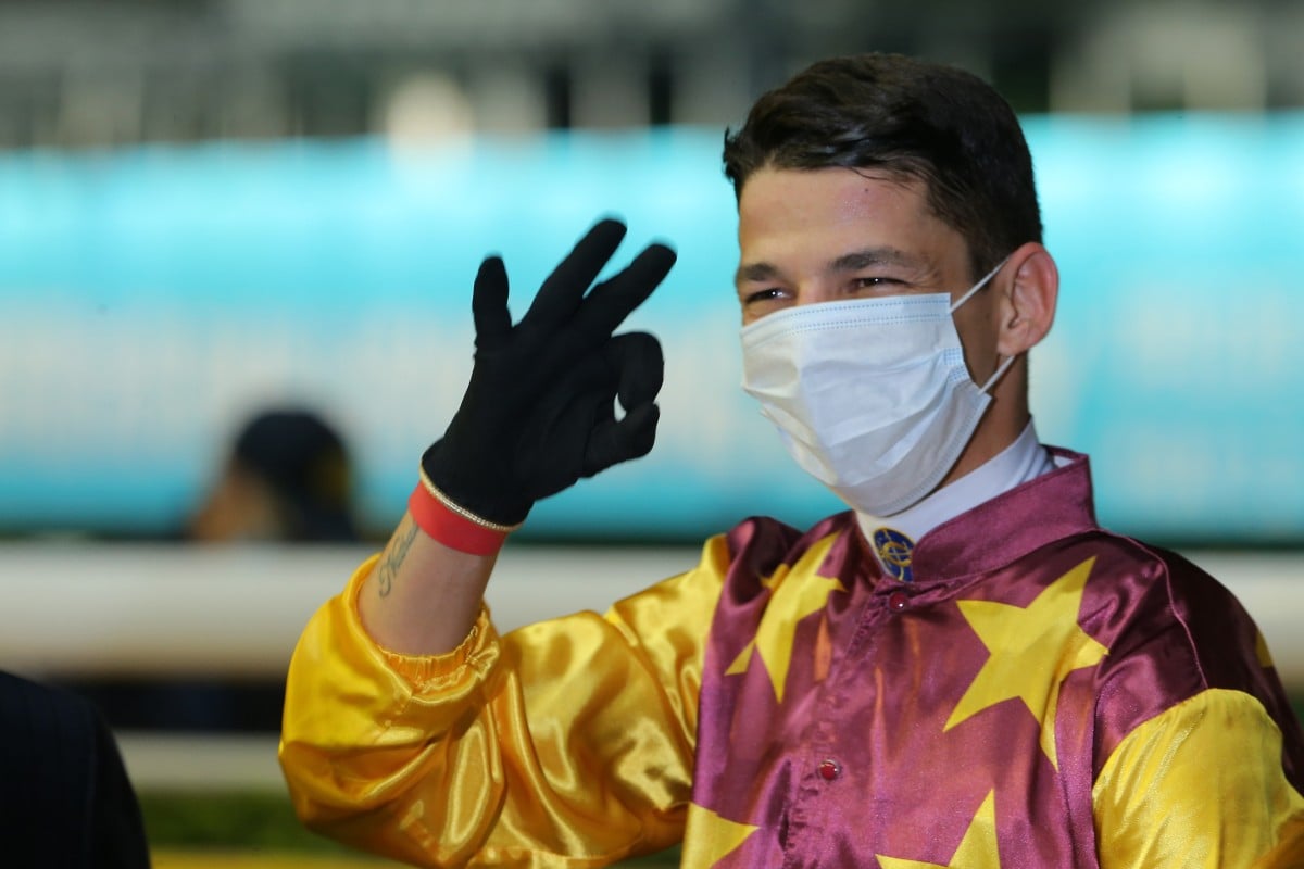 Vagner Borges celebrates his maiden Hong Kong win on Wednesday night. Photos: Kenneth Chan