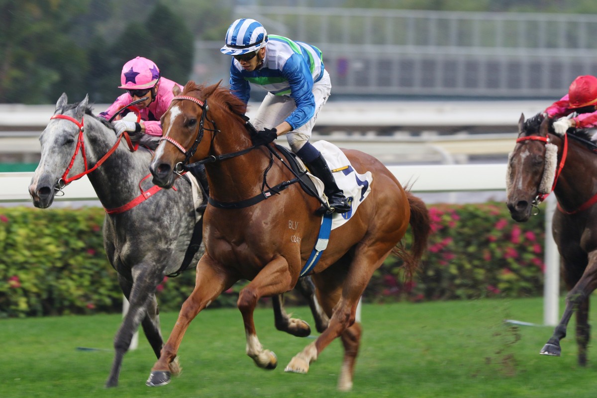 Voyage Warrior leads throughout to win the Group Two Sprint Cup at Sha Tin on Sunday. Photos: Kenneth Chan