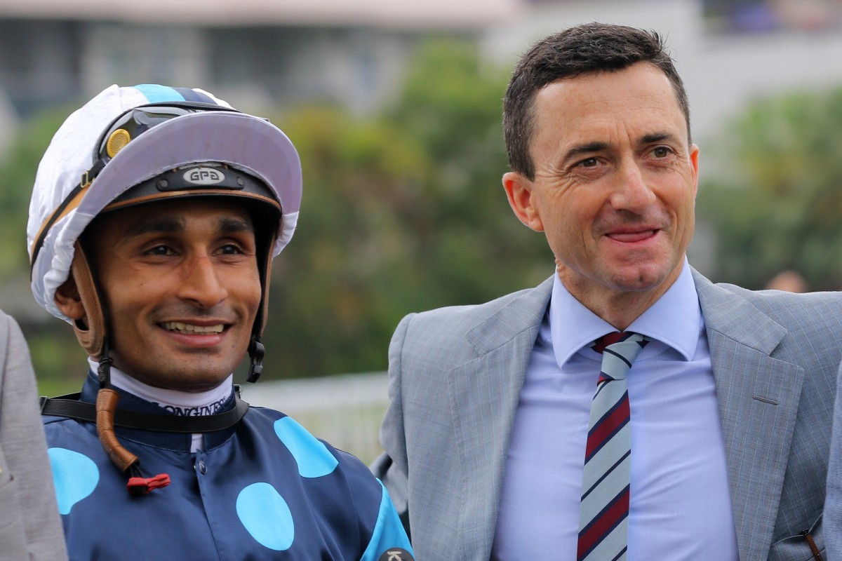 Douglas Whyte with jockey Karis Teetan after a win from Will Power this season. Photos: Kenneth Chan