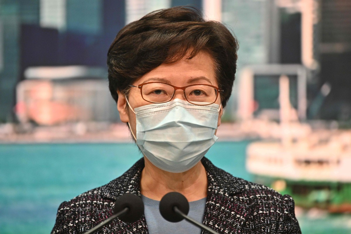 Hong Kong Chief Executive Carrie Lam speaks during her weekly press conference at the government headquarters in Hong Kong on April 21, 2020. (Photo by Anthony WALLACE / AFP)