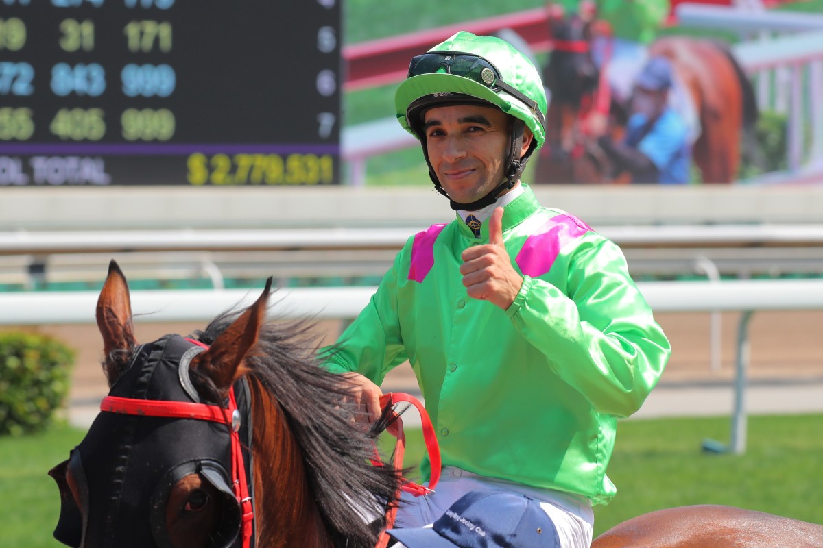 Joao Moreira celebrates one of his 107 winners this season. Photos: Kenneth Chan