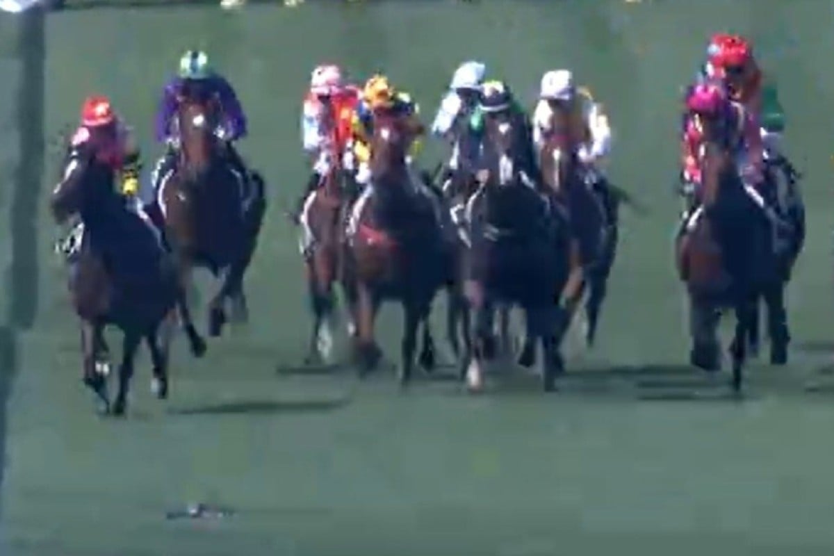 A drone (bottom left) hovers over the races at Sha Tin.