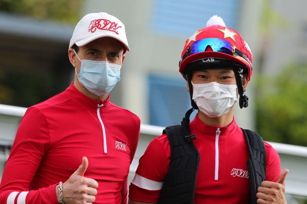 Trainer Douglas Whyte and with his new apprentice Jerry Chau. Photo: Kenneth Chan